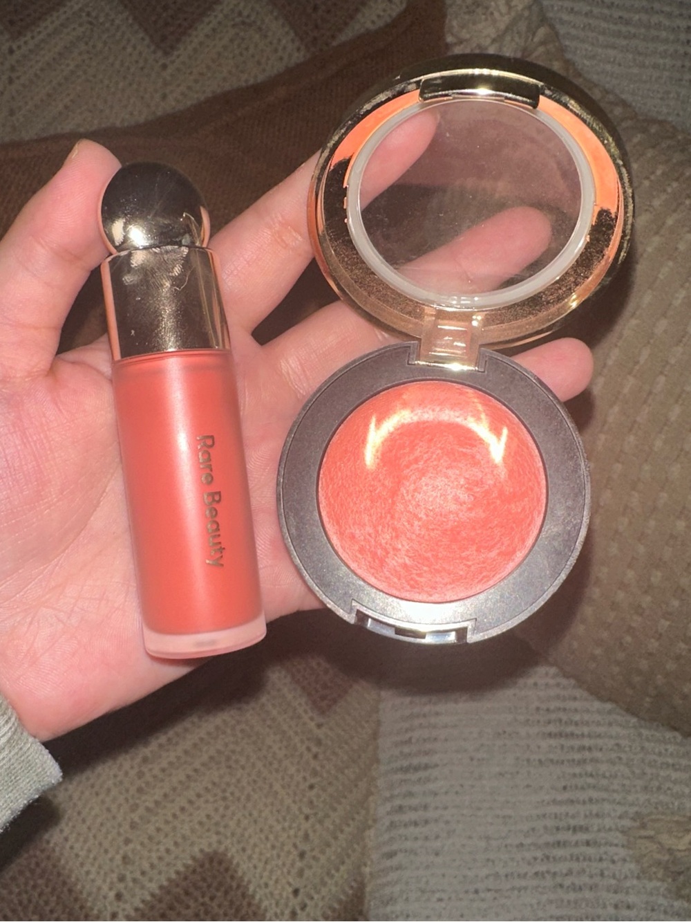 Rare Beauty Soft Cream Blush & Milani baked powder blush. Coral.
